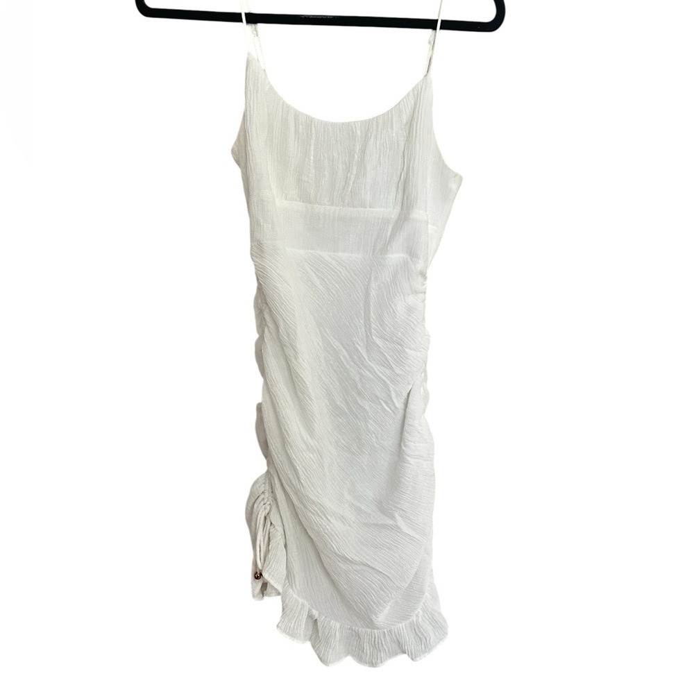 Selfie Leslie Whote Sz S Spaghetti strap fitted midi dress cinch sides
